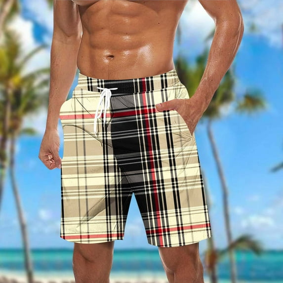 Runfenguu Trouser Shorts, Bandana Shorts Men Casual Fashion Print Shorts With Pockets Elastic Waist Beach Pants Boys Cargo Shorts