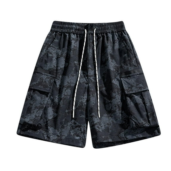 Runfenguu Trouser Shorts, Plus Size Athletic Shorts Men Casual Print Pocket Elastic Waist Straight Half Beach Shorts Pants Sport Pants Men'S Golf Shorts