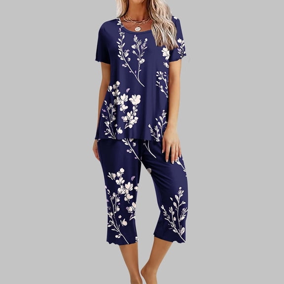 Runfenguu Women Sets 2 Piece Outfits Women'S Casual Printed Sleeveless Round Neck Set