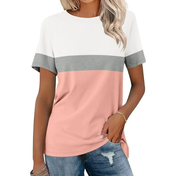 Runfenguu Womens Plus Size T Shirts Crew Neck Color Stripe Shirts Short Sleeve Top Casual Summer Tshirts Loose Fits Tee