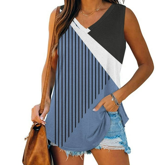 Runfenguu Womens Ribbed Tank Top Womens Cropped Tank Tops Women'S New Loose Casual Crew-Neck Pleated Print Fashion Womens Dressy Tank Tops