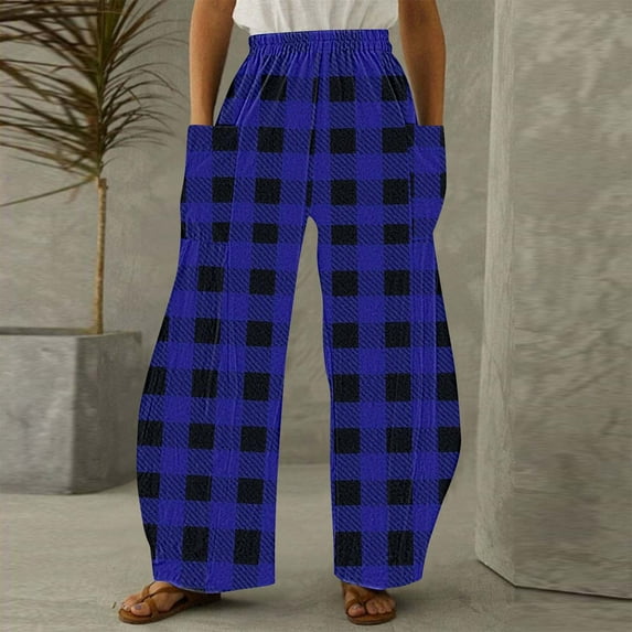 Runfenguu Work Pants Women, Baggy Pants Women Women Casual Printing Pockets Elastic Mid-Waist Comfortable Wide-Legged Loose Pants