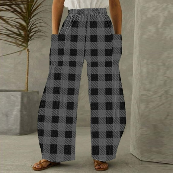 Runfenguu Work Pants Women, Lightweight Sweatpants Women Women Casual Printing Pockets Elastic Mid-Waist Comfortable Wide-Legged Loose Pants
