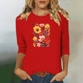 thumbnail image 1 of Runfenguu Workout Top For Women Womens Graphic Tees Ladies' Fashion Floral Printed Round Neck 3/4 Sleeve T-Shirt Shirt Sleeve Round Neck Top/Shirt, 1 of 6