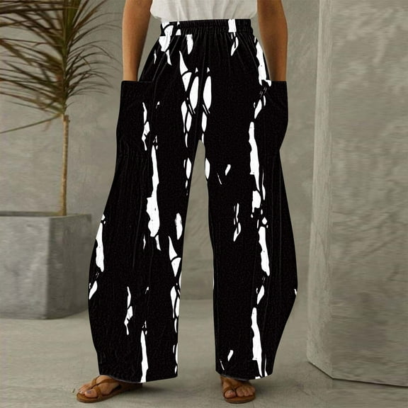 Runfenguu Y2K Sweatpants, Lightweight Sweatpants Women Women Casual Printing Pockets Elastic Mid-Waist Comfortable Wide-Legged Loose Pants