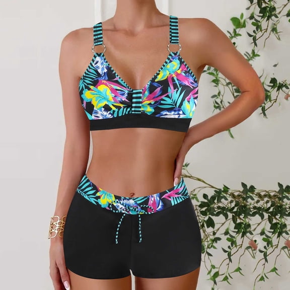 Runfenguu Y2K Swimsuit Swimsuit Girlswomen Large Print Split Swimsuit Skirt Bikini Split Swimsuit Suit