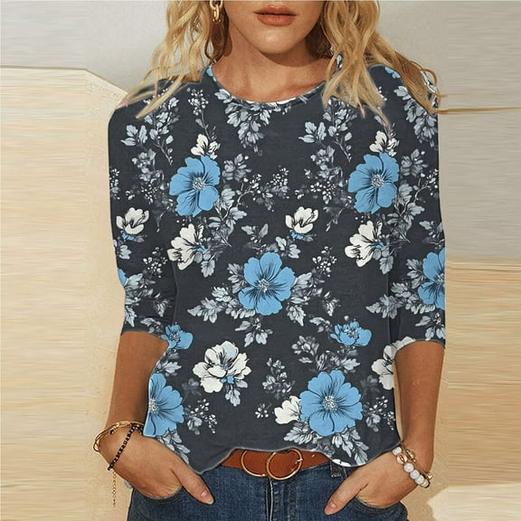 Runfenguu Y2K Top Funny T Shirts Ladies' Easter Day Printed Round Neck Three Quarter Sleeve 3/4 Sleeve T-Shirt Loose