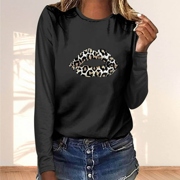 Runfenguu Y2K Top Graphic Tees For Women Trendy Women'S Casual Fashion Long-Sleeve Crewneck Pullover Round-Neck Printing T-Shirt