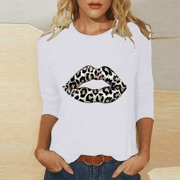 Runfenguu Y2K Top Oversized Tees Ladies' Easter Day Printed Round Neck Three Quarter Sleeve 3/4 Sleeve T-Shirt Loose