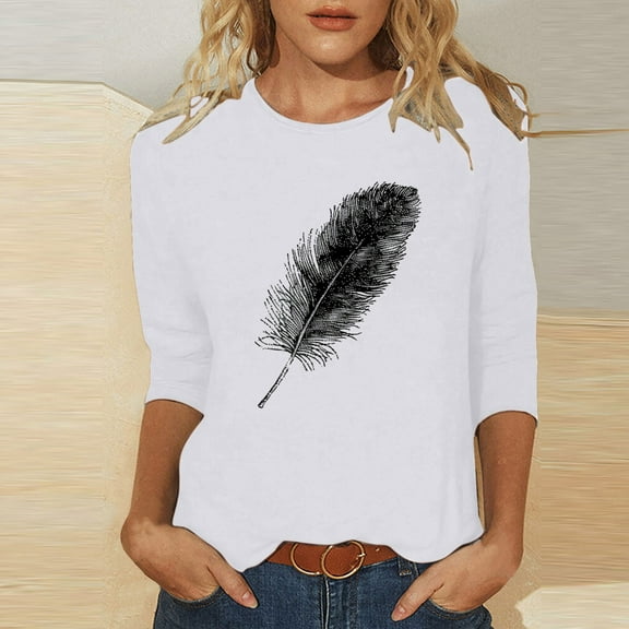 Runfenguu Y2K Top Womens Graphic Tees Ladies' Easter Day Printed Round Neck Three Quarter Sleeve 3/4 Sleeve T-Shirt Loose