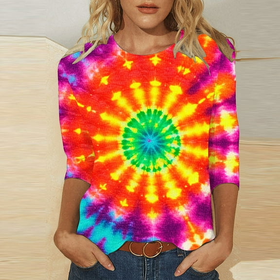 Runfenguu Y2K Top Womens Graphic Tees Women'S Printed Round Neck Three Quarter Sleeve 3/4 Sleeve T-Shirt Loose