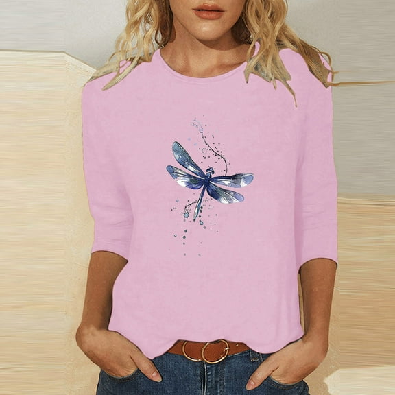 Runfenguu Y2K Top Womens T Shirts Loose Fits Ladies' Easter Day Printed Round Neck Three Quarter Sleeve 3/4 Sleeve T-Shirt Loose