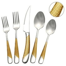 Runfly 20-Piece Hammered Silver Goldware Set, 18/10 Stainless Steel Dinnerware Set, Serves 4