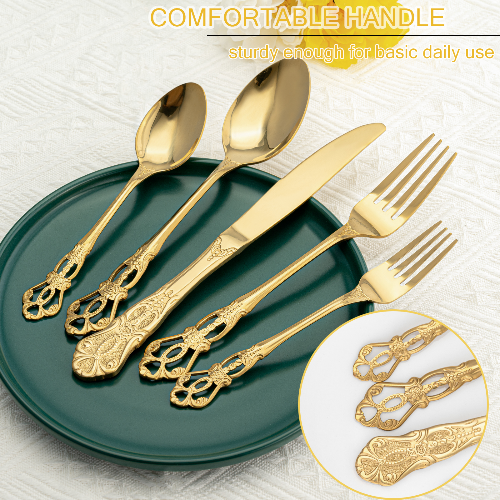 Better Homes & Gardens 20 Pieces Arlo Gold Flatware Set with Matte Finish, Service for 4