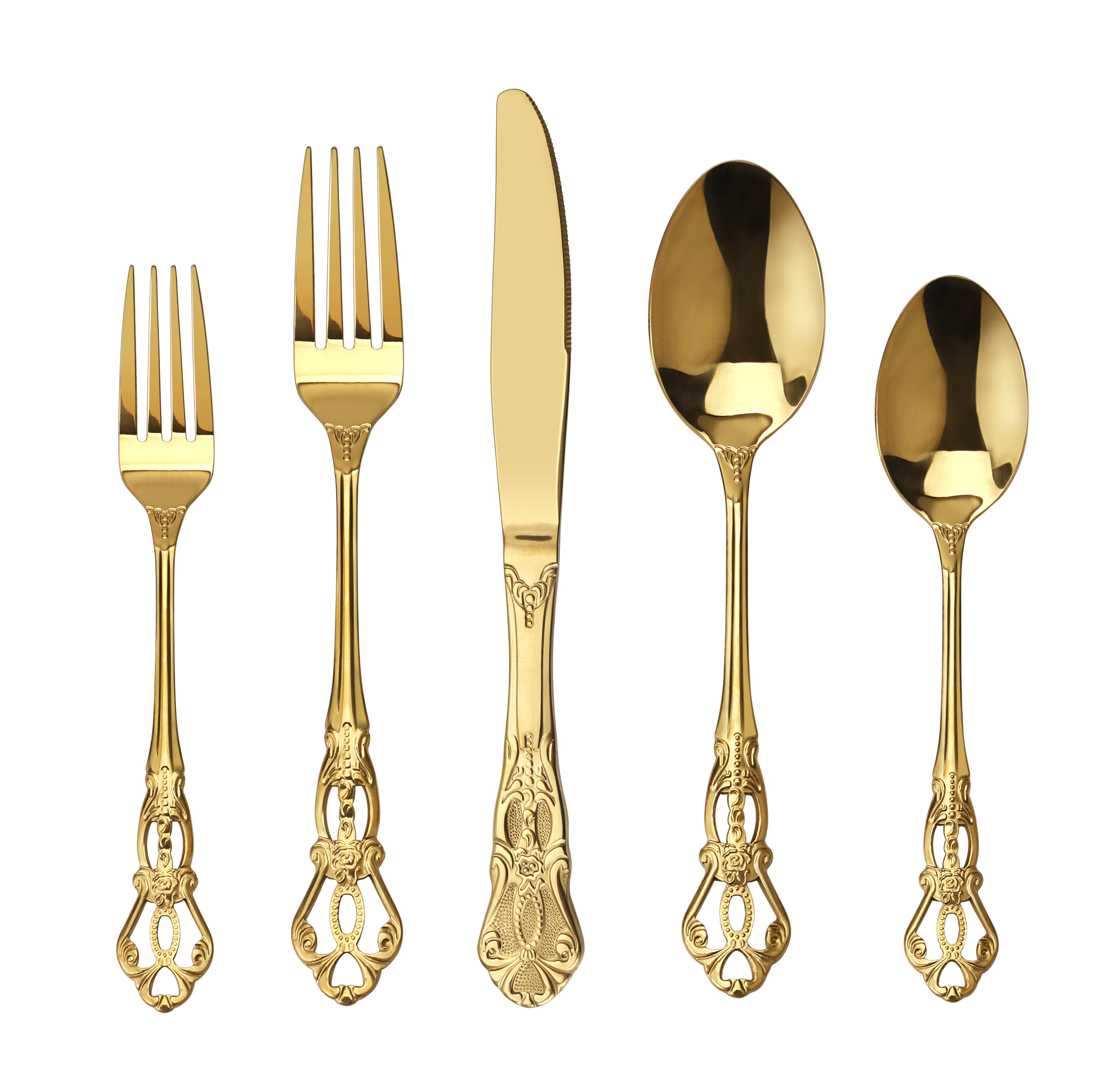 Runfly Retro Royal Gold Stainless Steel 20 Pieces Flatware Set