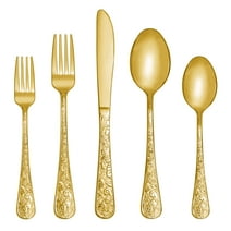 Runfly Vintage Carved Gold Stainless Steel 20 Pieces Flatware Golden Silverware Set,Modern Embossed Cutlery Set Utensils