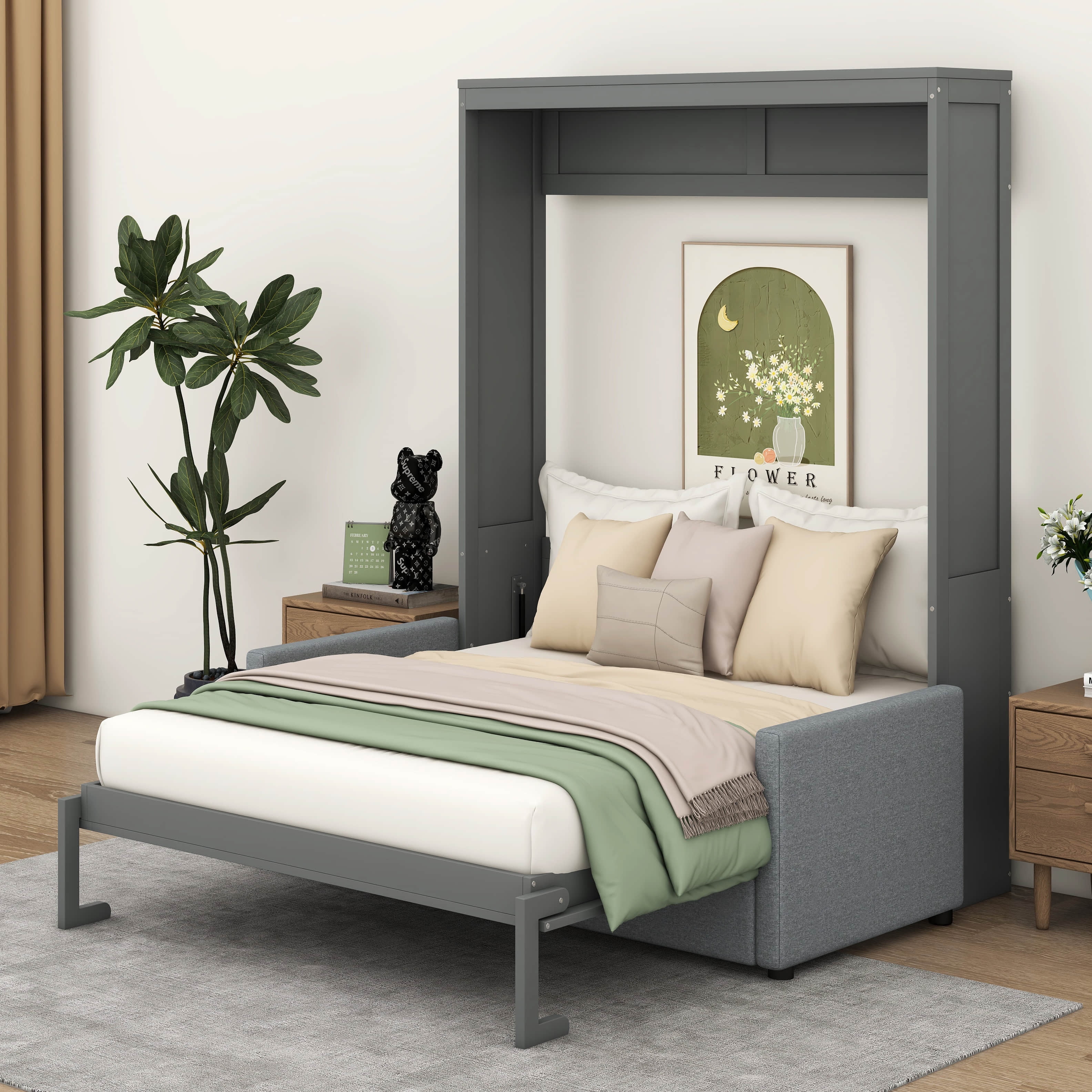 Runforrrs Murphy Bed Wall Bed Full Size with Cushion, Gray - Walmart.com