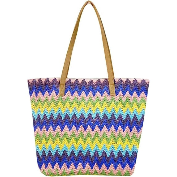 Rungion Womens Colorful Straw Tote Bag Woven Large Shopping Top Handle Handbags Summer Beach Shoulder Purse for Vacation