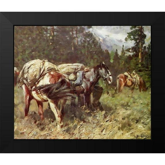 Rungius, Carl 23x20 Black Modern Framed Museum Art Print Titled - Delay on the trail