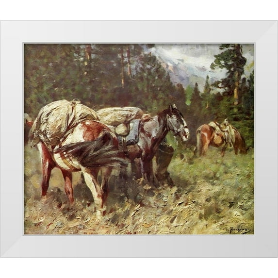 Rungius, Carl 31x26 White Modern Wood Framed Museum Art Print Titled - Delay on the trail