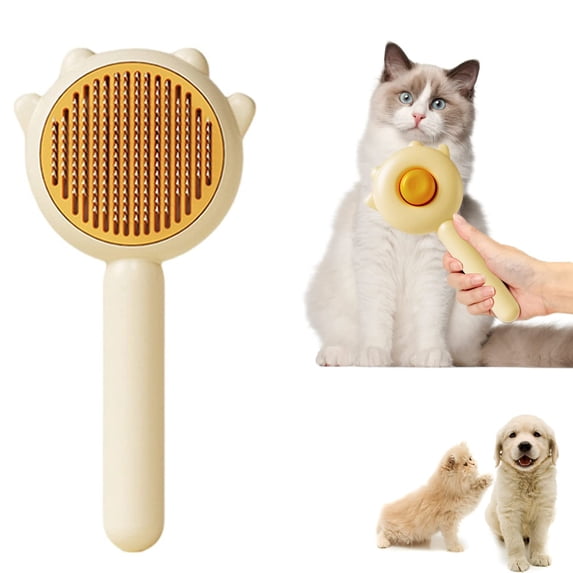 Rungopro 2024 New Pet Hair Cleaner Brush, Cat Grooming Brush Long or Short Hair Cats Dogs Pet Massage Brushes, Self Cleaning Slicker Comb for Kitten Removes Tangles Loose Fur