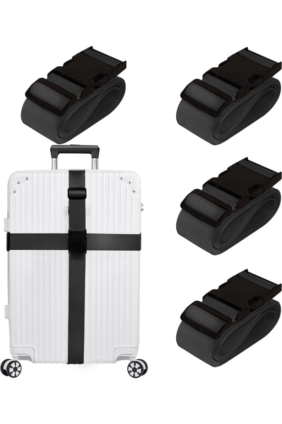 Luggage Straps for Suitcases TSA Approved Travel Belt 4 Pack (Black)
