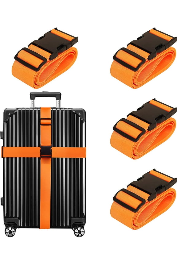 Luggage Straps for Suitcases TSA Approved Travel Belt 4 Pack (Orange)