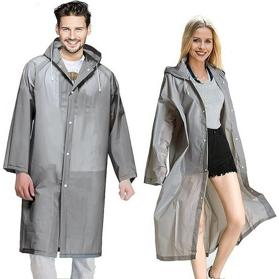 Rungopro Rain Coats (2 Pack) - Reusable EVA Rain Ponchos for Adults Rain Jackets Raincoats for Men Women, Grey