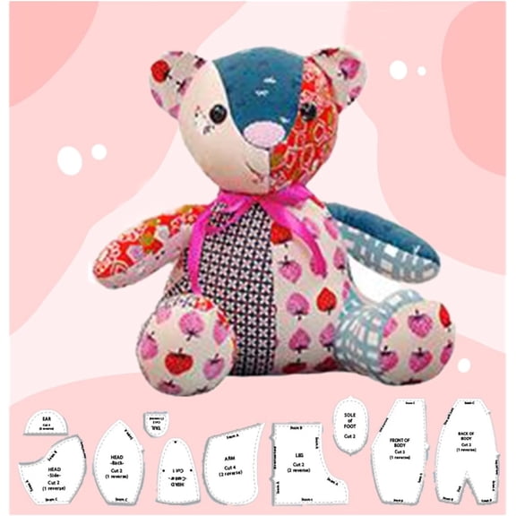 Rungungde 10 PCS Memory Bear Template Ruler Set with Instructions - Memory Bear Sewing Patterns Template, Acrylic Quilting Template Cutting Set for Sewing Bear Pattern Template Home Sewing Art Craft