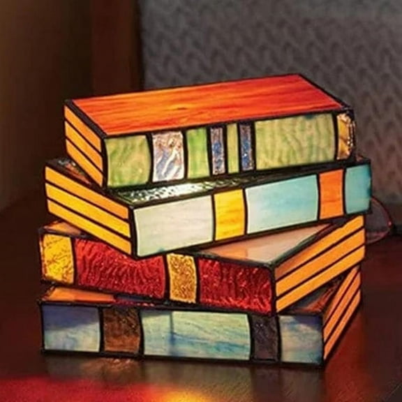 Rungungde 3.15" Stacked Books Glass Stacked Table Lamp