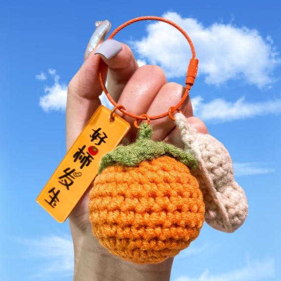 Rungungde Cute Woolen Hook Woven Persimmon Production Car Keychain Bag Pendant