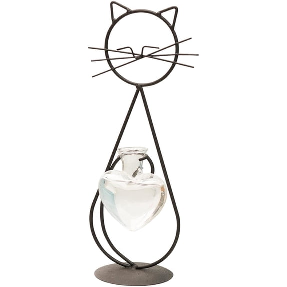 Rungungde Desktop Glass Planter Vase Holder Metal Stand Cat Planter Indoor Plant Propagation Stations Unique Plant Terrarium Home Decor Cat Themed Gifts (B)