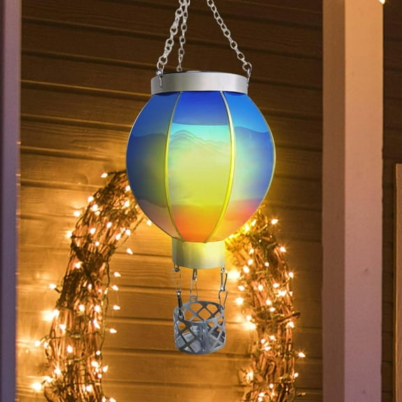 Rungungde Hot Air Balloon Solar Lantern with Flickering Flame Light - Unique Solar Powered Hot Air Balloon Lantern Waterproof Decorative Outdoor Lamp Hanging for Garden Lawn Porch Yard