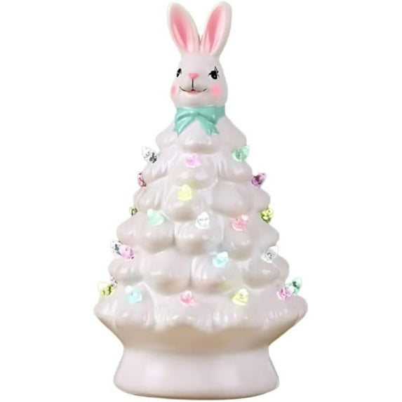 Rungungde Lighted Easter Bunny Tree - Easter Ceramic Tree Bunny Decor, Light up Bunny Gnomes Rabbit Figurines Easter Decorations for The Home Indoor Outdoor (A)