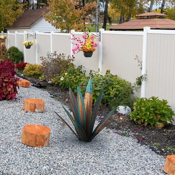 Rungungde Tequila Rustic Sculpture - 22'' DIY Metal Agave Plant Home Decor, Rustic Hand Painted Metal Agave Garden Figurines Art Yard Stakes for Outdoor Patio Lawn (Silver)