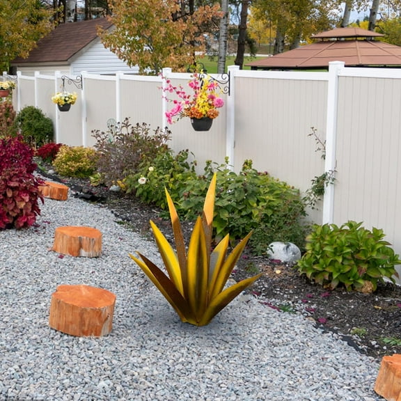 Rungungde Tequila Rustic Sculpture - 22'' DIY Metal Agave Plant Home Decor, Rustic Hand Painted Metal Agave Garden Figurines Art Yard Stakes for Outdoor Patio Lawn (Silver)