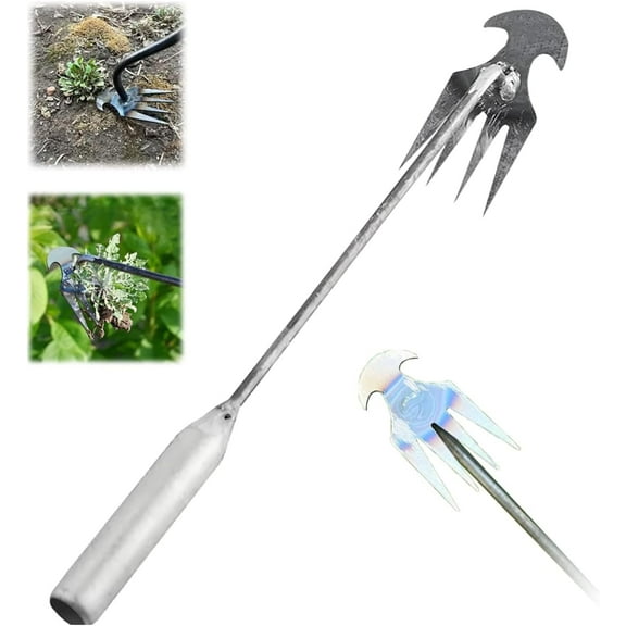 Rungungde Weeding Artifact Uprooting Weeding Tool - Garden Weeding Tools, Weeding Tools Gardening Long Handle, 4 Teeth Stand Up Weed Puller Tool for Garden Yard Farm Weed Removal