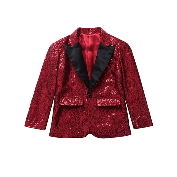 Runhomal Boys Blazers Slim Fit Suit Jacket Formal Tuxedo Blazer Dress Coat Ring Bearer Party Prom Burgundy 14