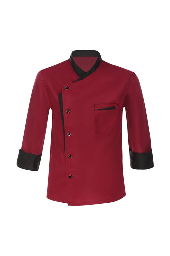Chef's Unisex Work Uniform Long Sleeves/Short Sleeve Restaurant Kitchen Cooking Chef Jacket Burgundy XL