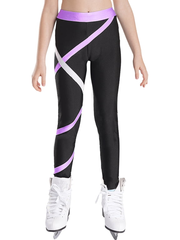 Figure Skating Pants Girl's Ice Skating Training Tights Leggings Yoga Gymnastics Workout Lavender 6