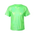 thumbnail image 1 of Runhomal Girls Boys Shiny Metallic Short Sleeve T-Shirt Modern Dance Jazz Hip Hop Top Performance Top Fluorescent Green 130, 1 of 7