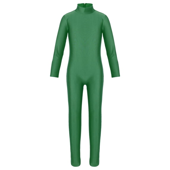Runhomal Girls Gymnastics Leotards Long Sleeves Ballet Dance Unitards Jumpsuit Dancewear Green 5-6