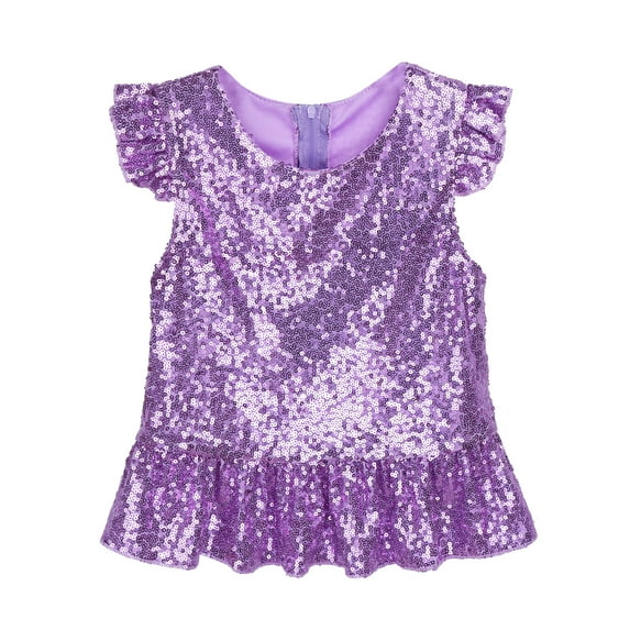 Runhomal Girls Mermaid Sparkly Sequins Top Princess Dress Up Shirts Lavender 6