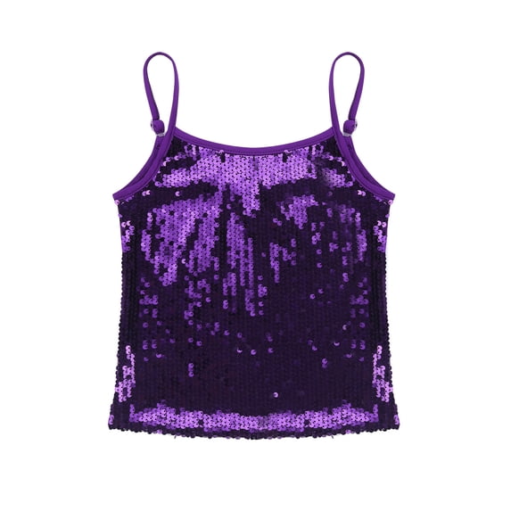 Runhomal Girls Sequin T-Shirts Tank Top Spaghetti Shoulder Straps Sparkly Tops Blouses Purple 8