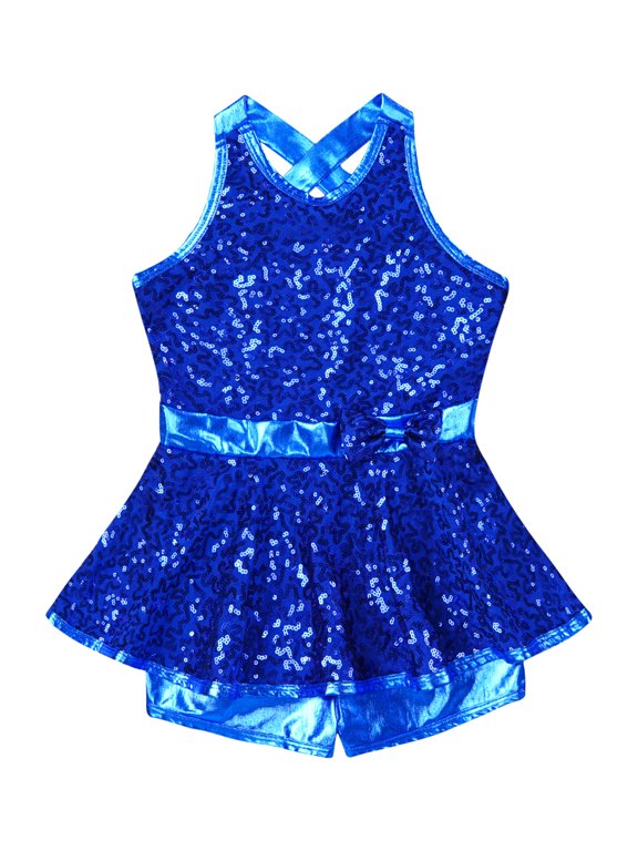 Girls Sequins Dance Leotards Jazz Modern Tap Ballet Outfits Clothes Tutu Dress Royal Blue 12