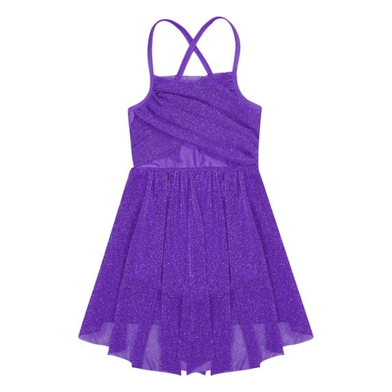 Runhomal Girls Spaghetti Shoulder Straps Latin Ballet Dance Dress Tutu Skirted Leotard Purple 16