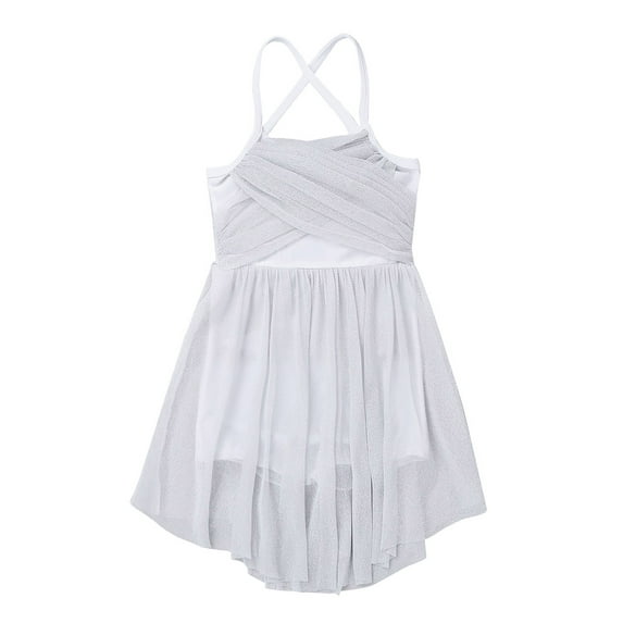 Runhomal Girls Spaghetti Shoulder Straps Latin Ballet Dance Dress Tutu Skirted Leotard White 6