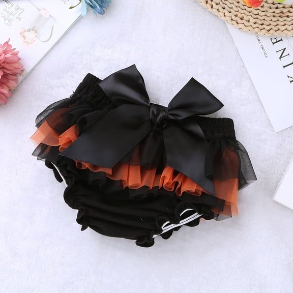 Runhomal Infant Baby Girls Tulle Ruffle Bowknot Bloomer Diaper Cover and Flower Headband Black&Orange S