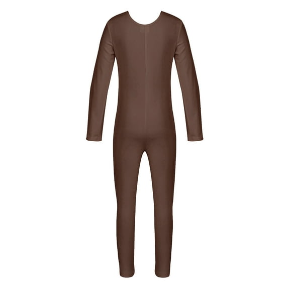 Runhomal Kid Girls Long Sleeve Round Neck Unitard Catsuit Full Bodysuit Jumpsuit Gymnastics Exercise Brown L