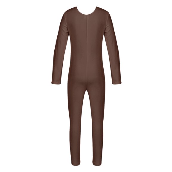 Runhomal Kid Girls Long Sleeve Round Neck Unitard Catsuit Full Bodysuit Jumpsuit Gymnastics Exercise Brown XXL
